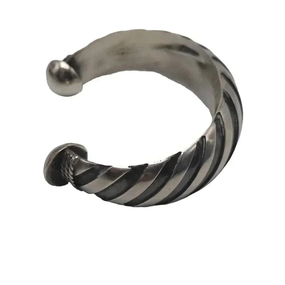 925 Sterling Silver Texture Southwestern Cable Open Cuff Bracelet Vintage - Picture 5 of 9